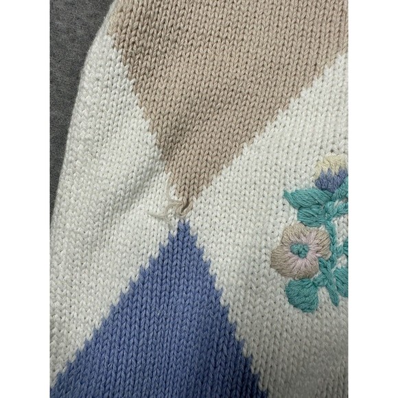 Le Moda Knitwear Small 100% Cotton 1/2 Sleeve 90s Argyle Mock Neck Vintage - Picture 4 of 10